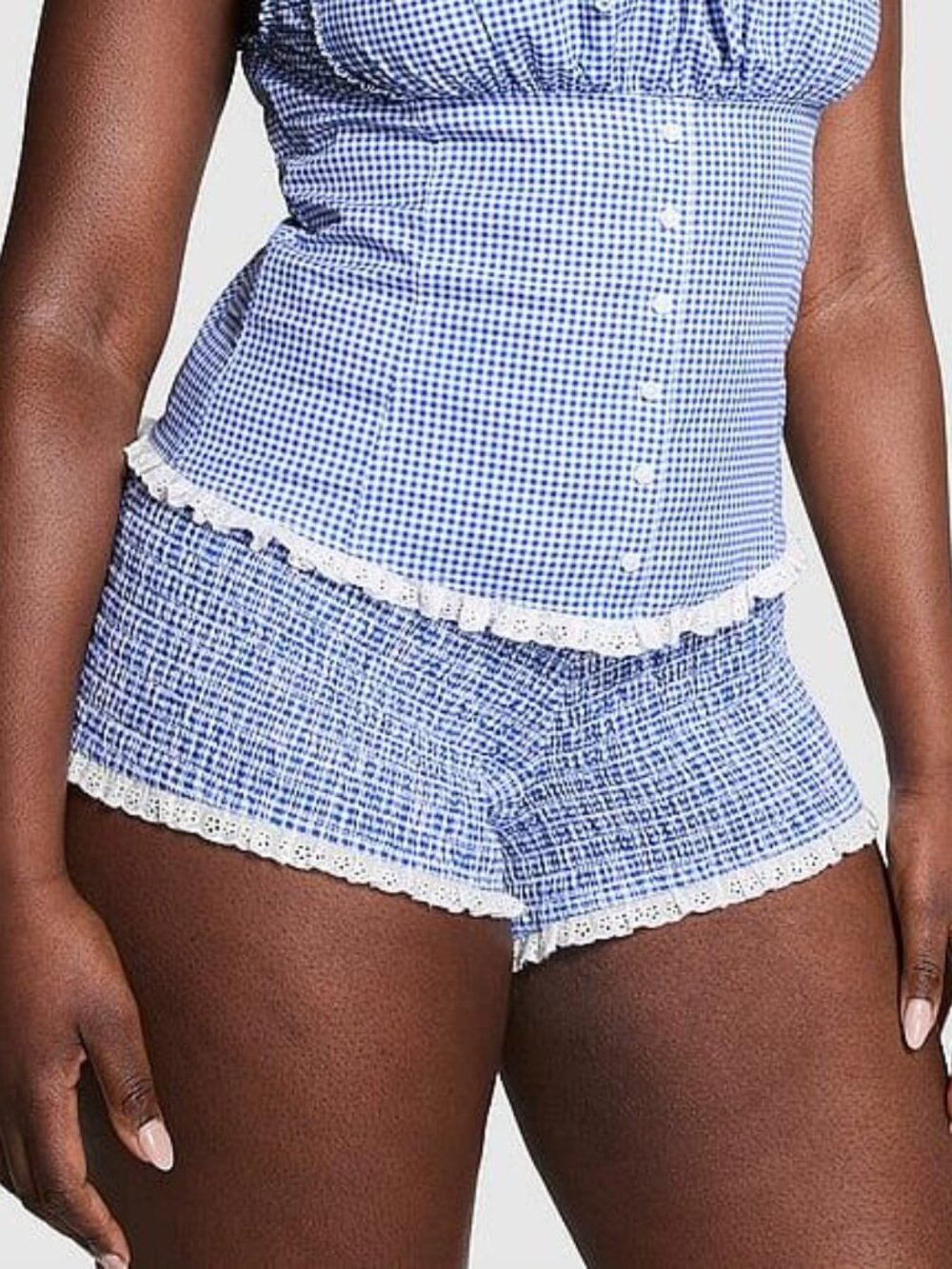 New! PINK xFrankie's Bikinis Blue Bristol Poplin Shorts Large 34225